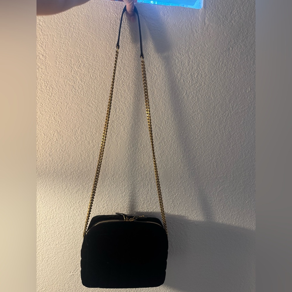 Saint Laurent Black Velvet Puffer Crossbody Bag with Gold Hardware - Picture 9 of 9